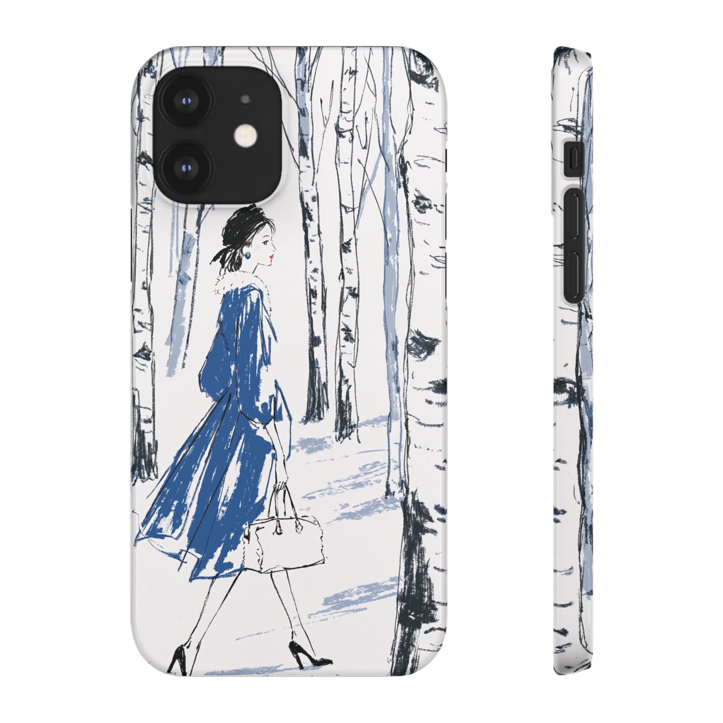 Birch Walk Phone Case — Stylish Blue Winter Illustration Snap Case