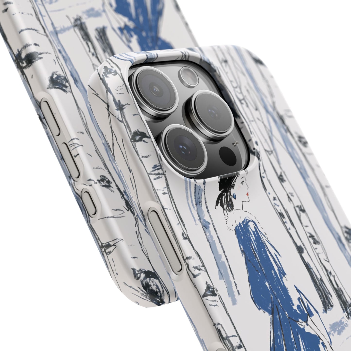 Birch Walk Phone Case — Stylish Blue Winter Illustration Snap Case