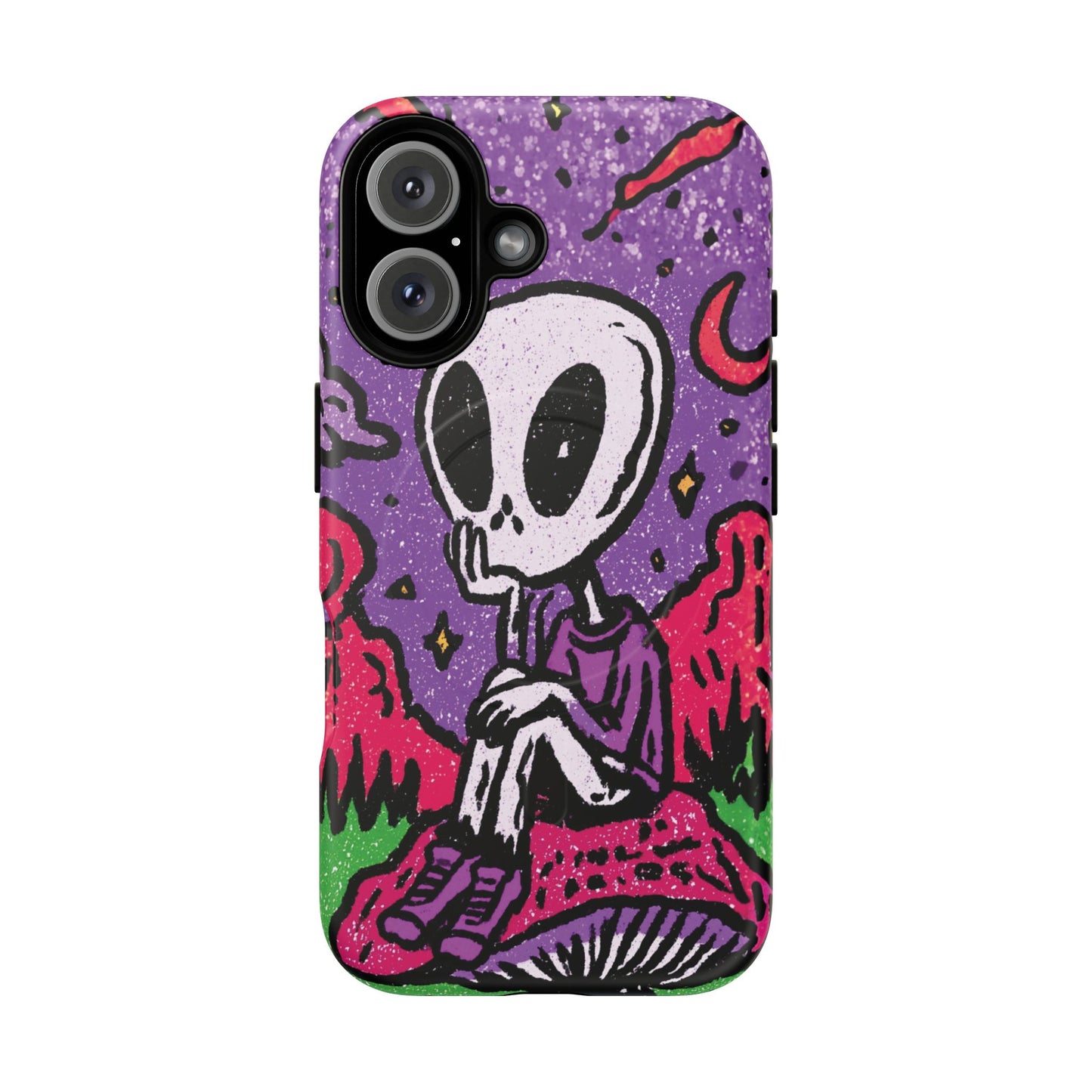 Alien Mushroom Phone Case — Cute Skeletal Space Illustration Tough Magnetic Case