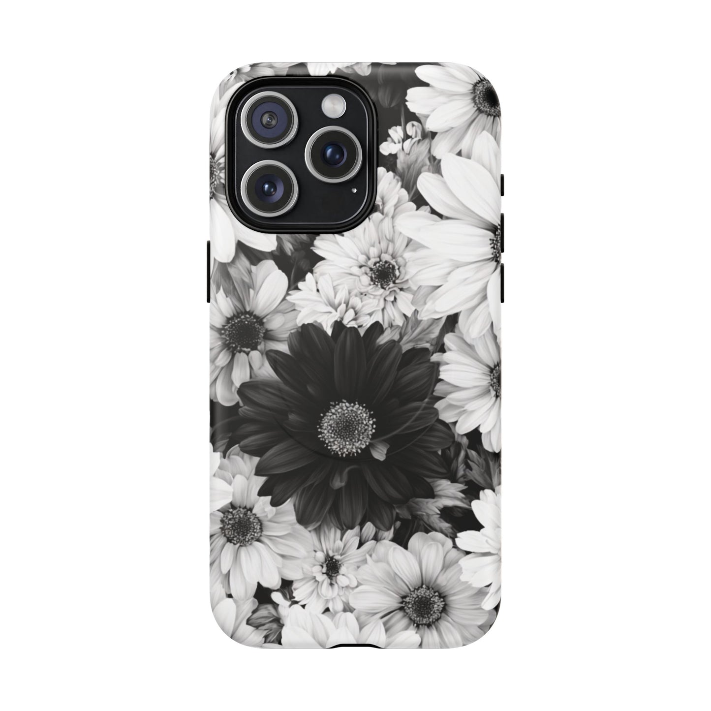 Black & White Floral Tough Magnetic Phone Case — Monochrome Daisy Protection