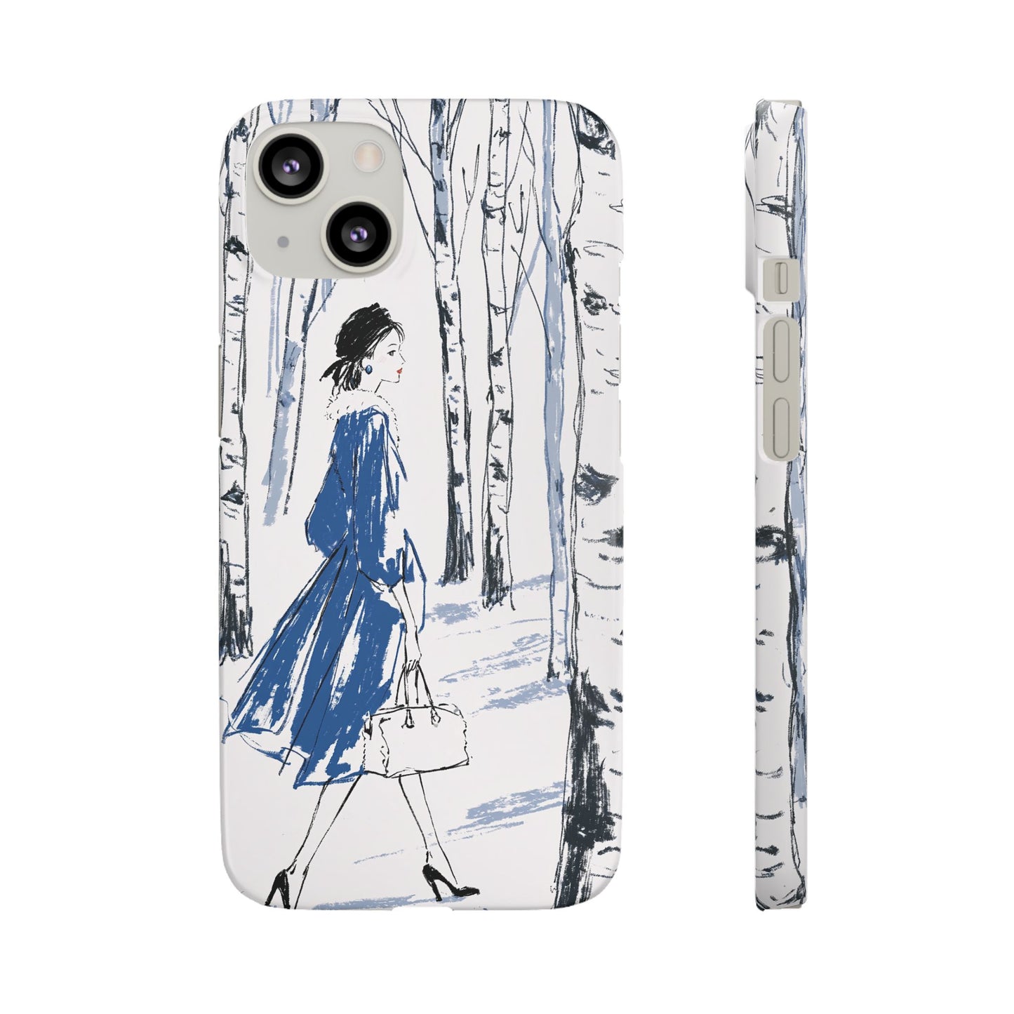 Birch Walk Phone Case — Stylish Blue Winter Illustration Snap Case