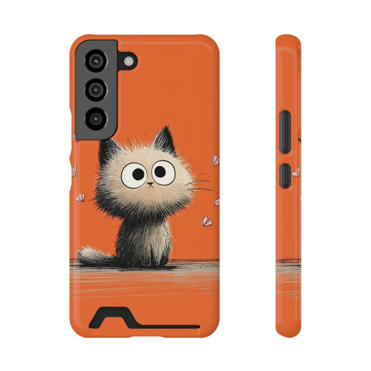 Cute Cat Phone Case with Card Holder, Playful Kitty Design, Pet Lover Gift, Cat Mom Accessory, Fun Birthday Present, Orange Cat Phone Case