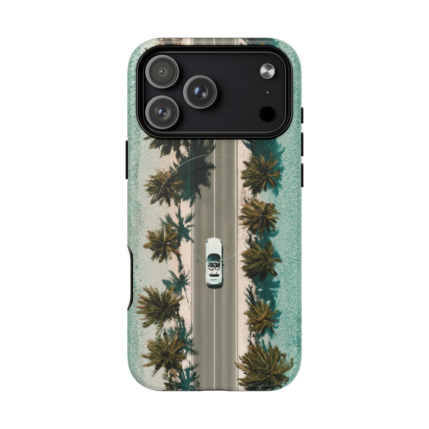 Palm Road Tough Magnetic Phone Case — Coastal Aerial Car Design