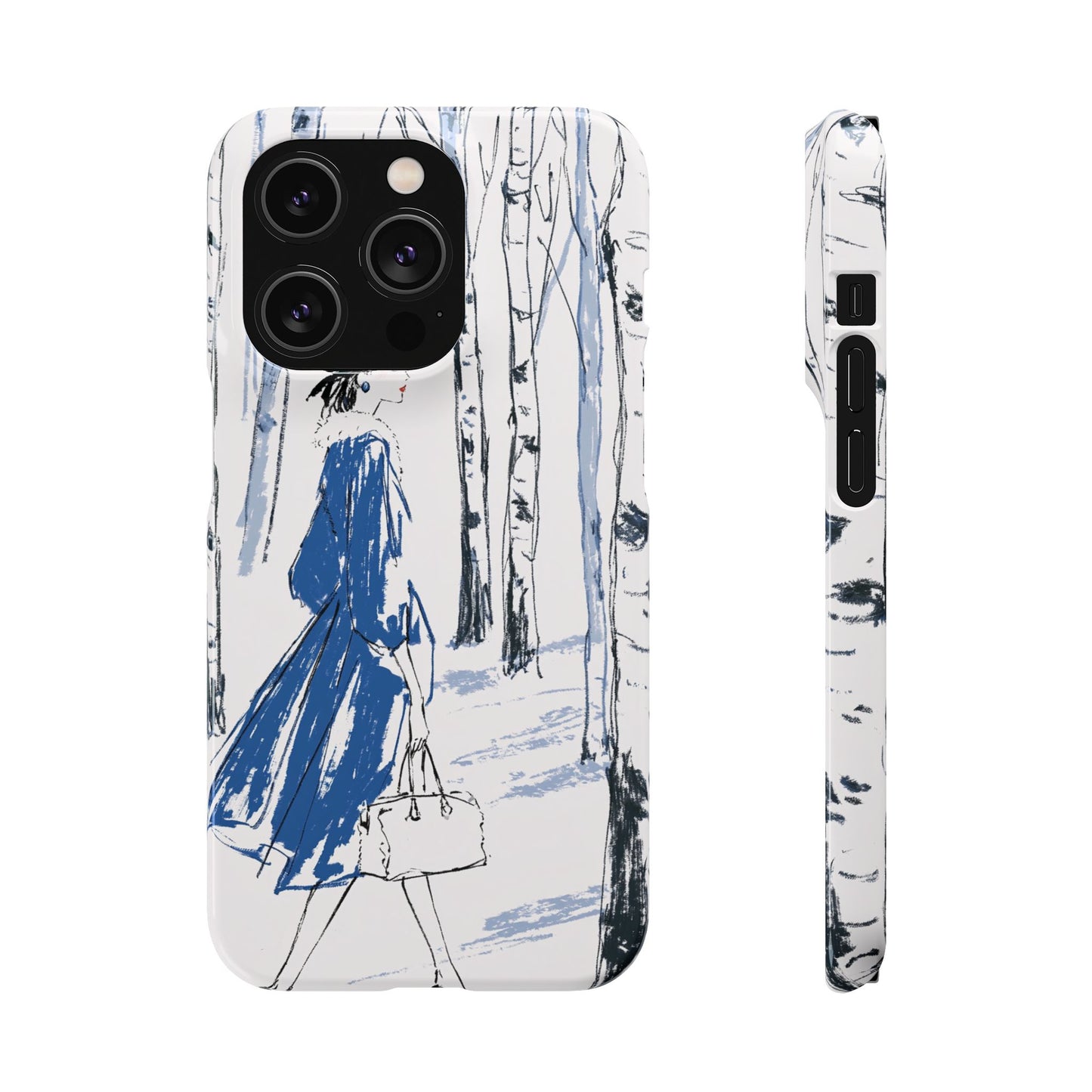 Birch Walk Phone Case — Stylish Blue Winter Illustration Snap Case