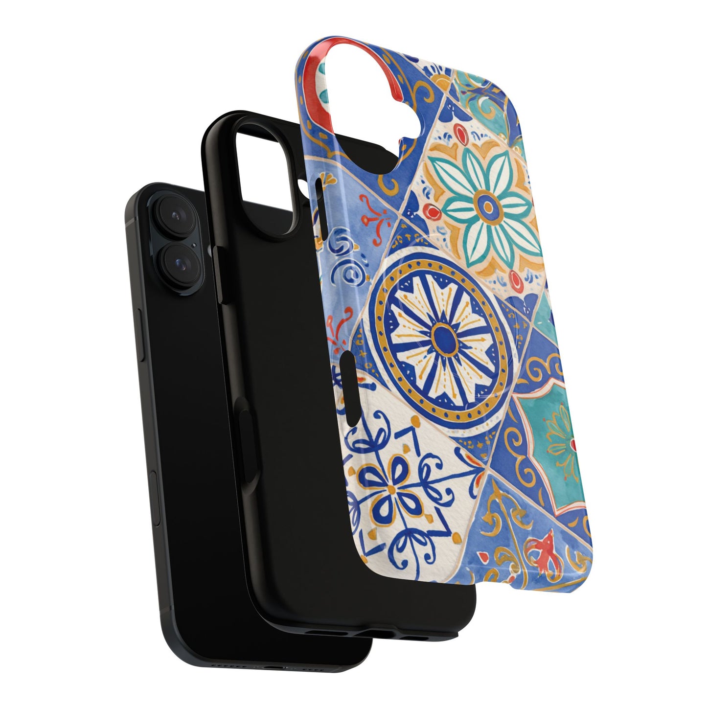 Mediterranean Tile Magnetic Phone Case — Blue Floral Mosaic Tough Case