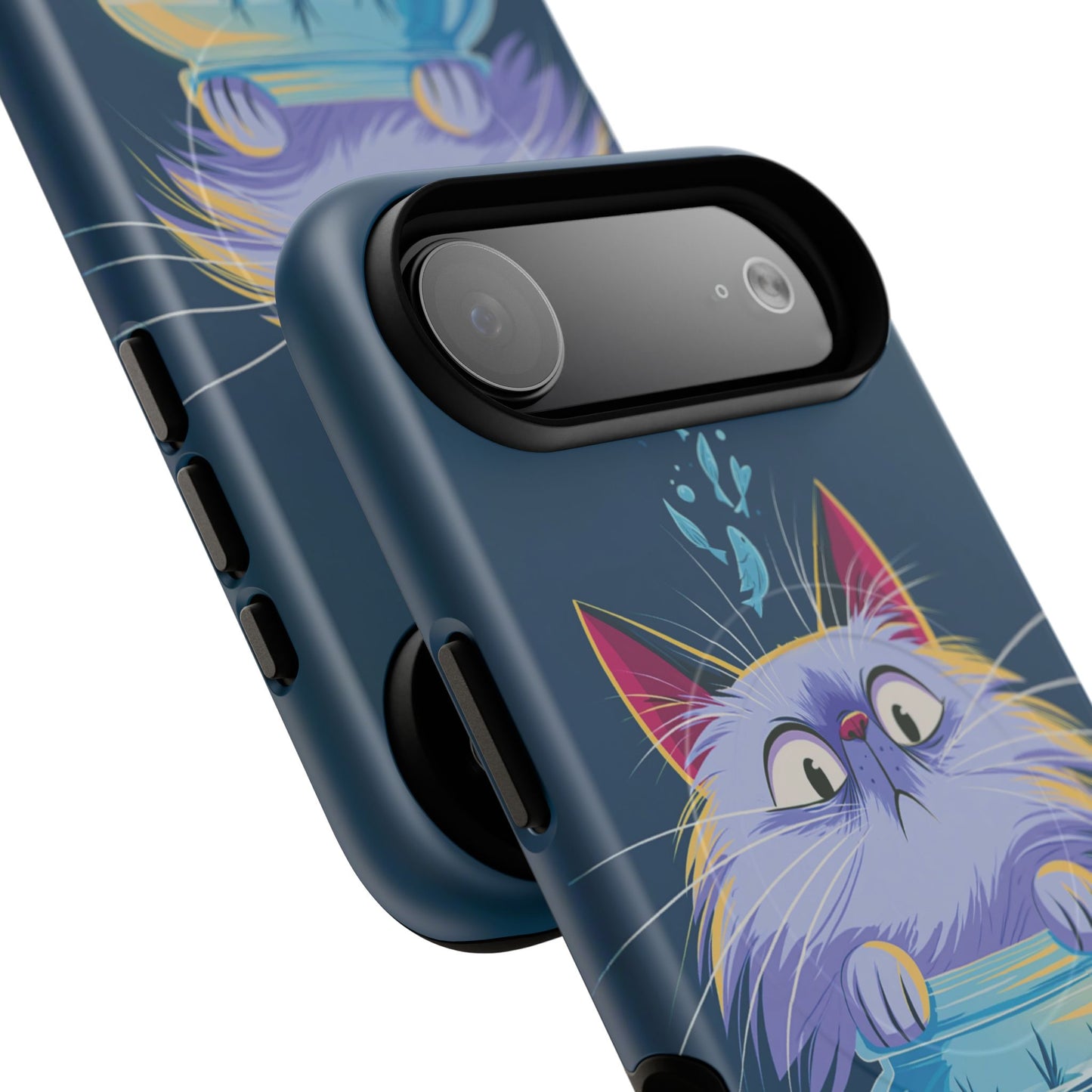 Magnetic Tough Phone Case — Playful Cat & Goldfish Illustration