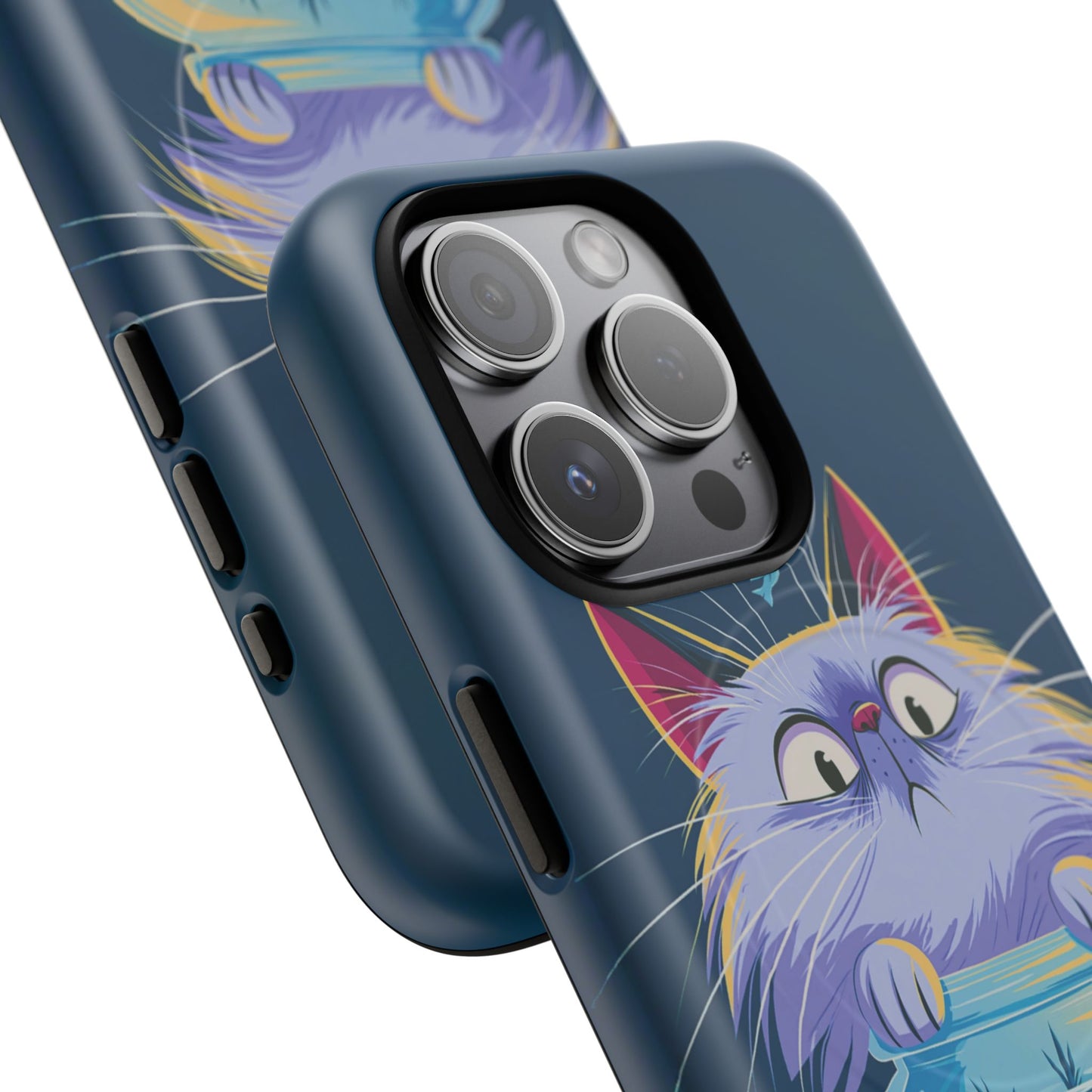 Magnetic Tough Phone Case — Playful Cat & Goldfish Illustration
