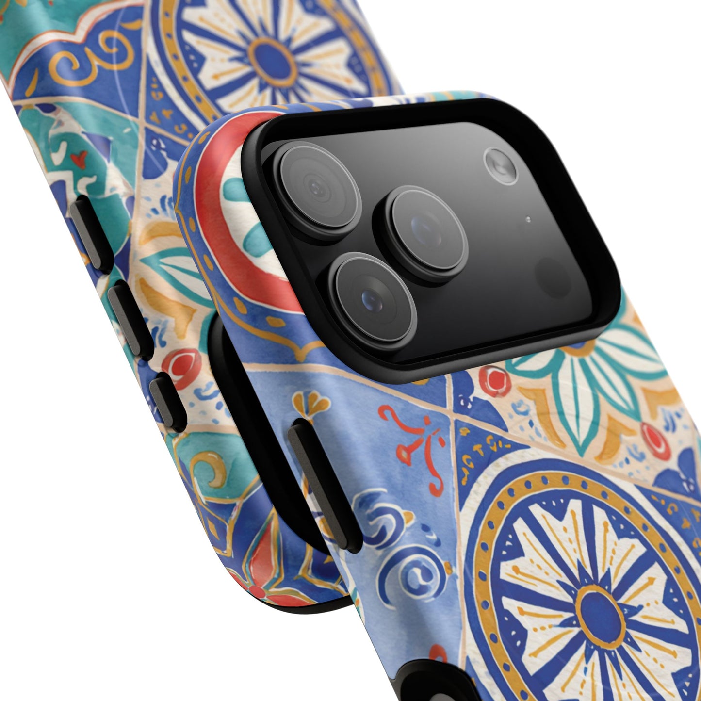 Mediterranean Tile Magnetic Phone Case — Blue Floral Mosaic Tough Case