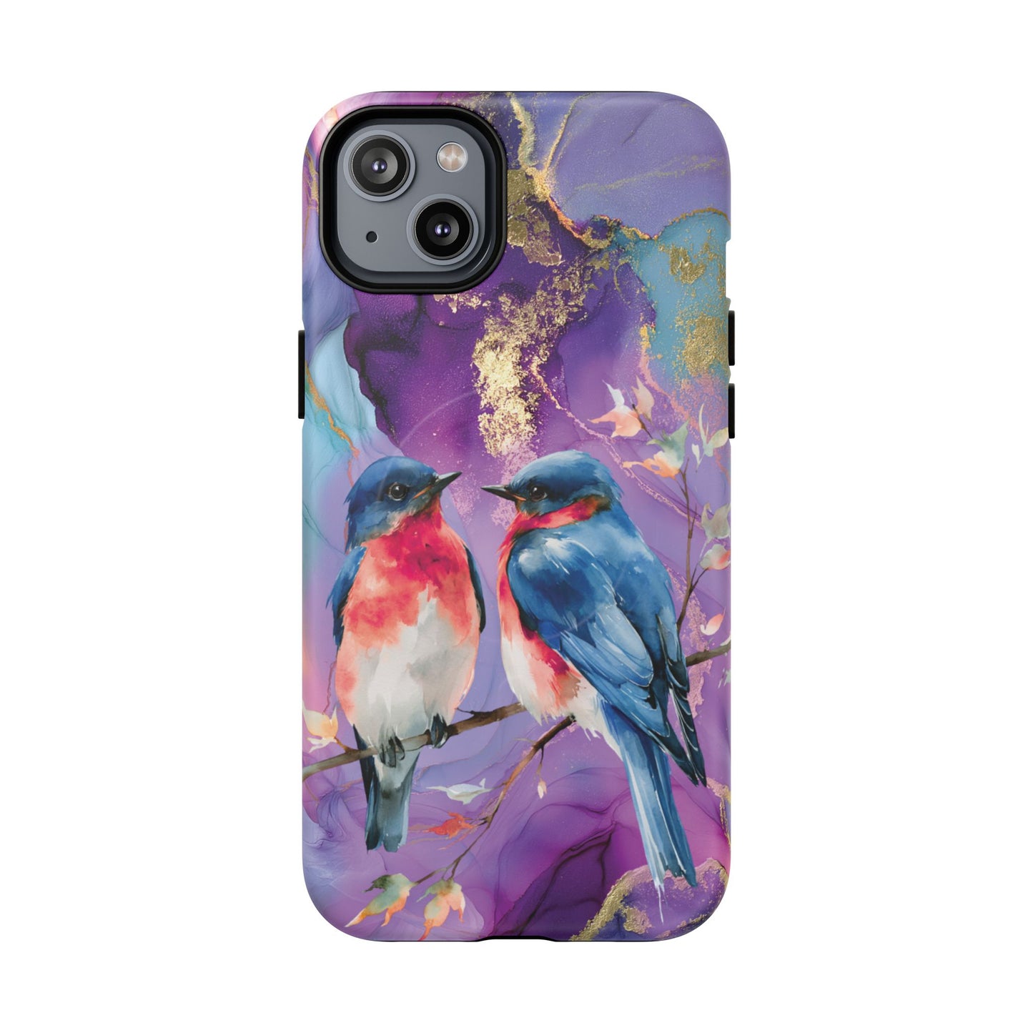 Bird Pair Tough Magnetic Phone Case — Purple Watercolor Floral Design