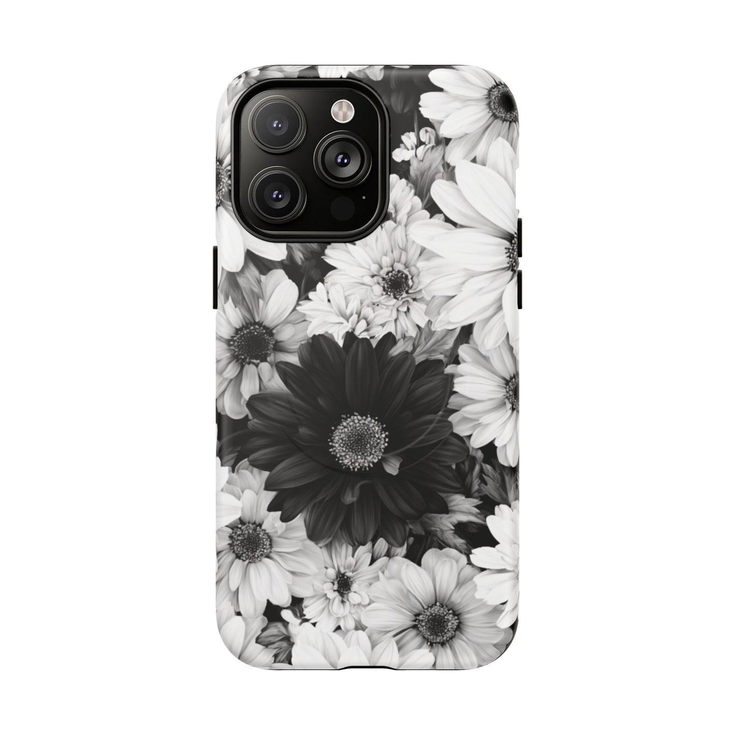 Black & White Floral Tough Magnetic Phone Case — Monochrome Daisy Protection