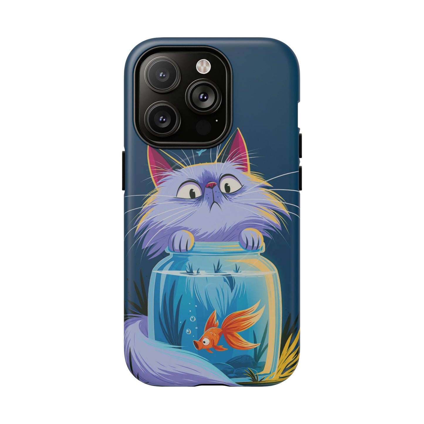 Magnetic Tough Phone Case — Playful Cat & Goldfish Illustration