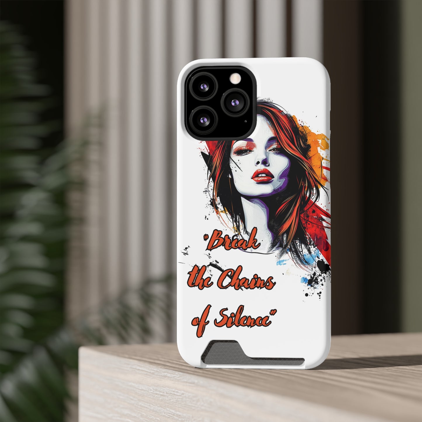 Artistic Phone Case With Card Holder for Empowerment | Break the Chains of Silence, Trendy Gift for Friends, Unique Phone Accessories, [...]