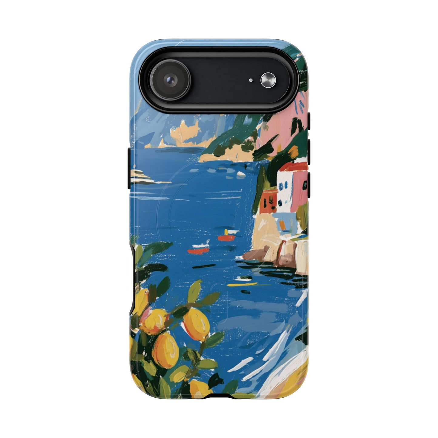 Mediterranean Seaside Phone Case — Painterly Lemon Coast Tough Magnetic Case
