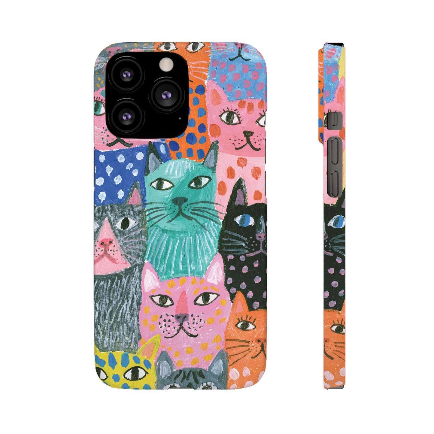 Colorful Cat Pattern Phone Case – Cute Multicolor Kitty Snap Case