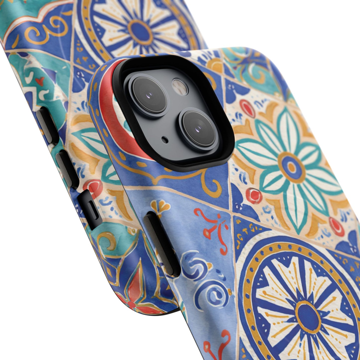 Mediterranean Tile Magnetic Phone Case — Blue Floral Mosaic Tough Case