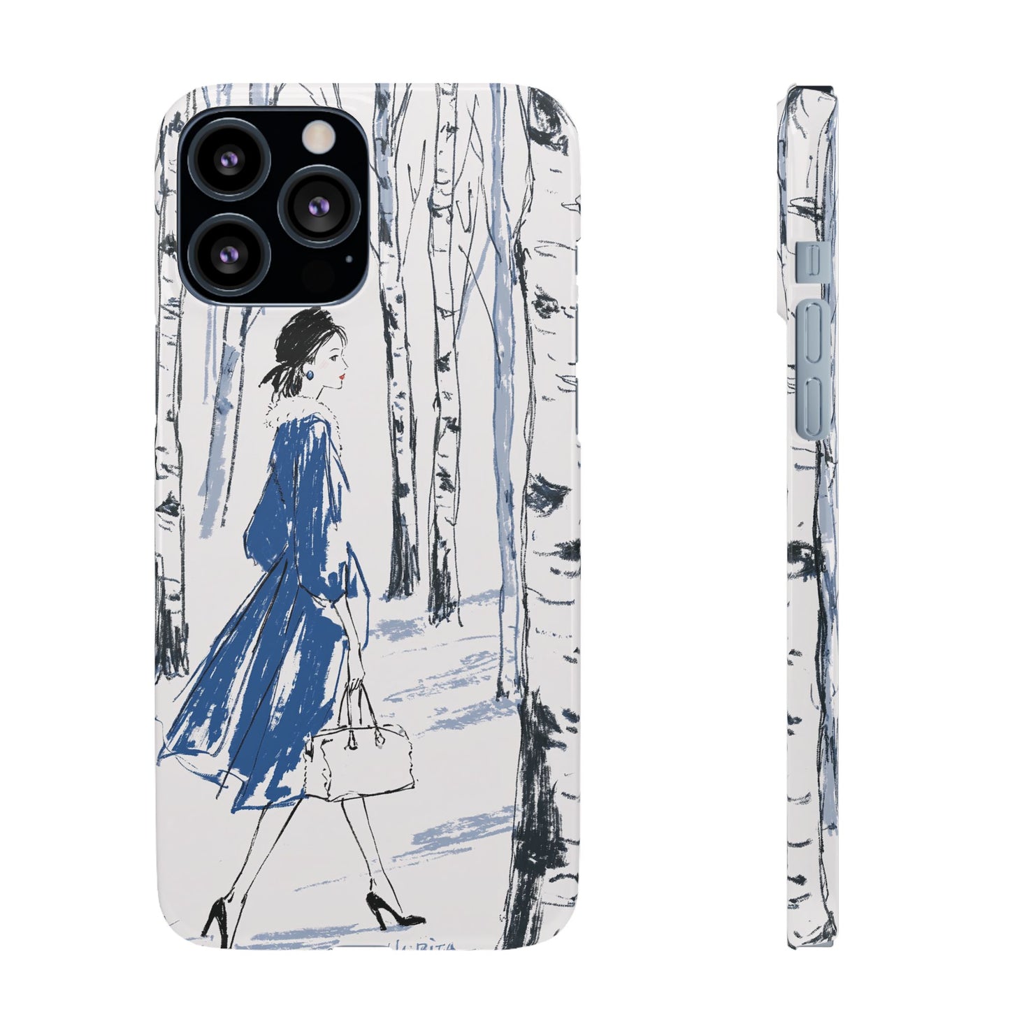 Birch Walk Phone Case — Stylish Blue Winter Illustration Snap Case