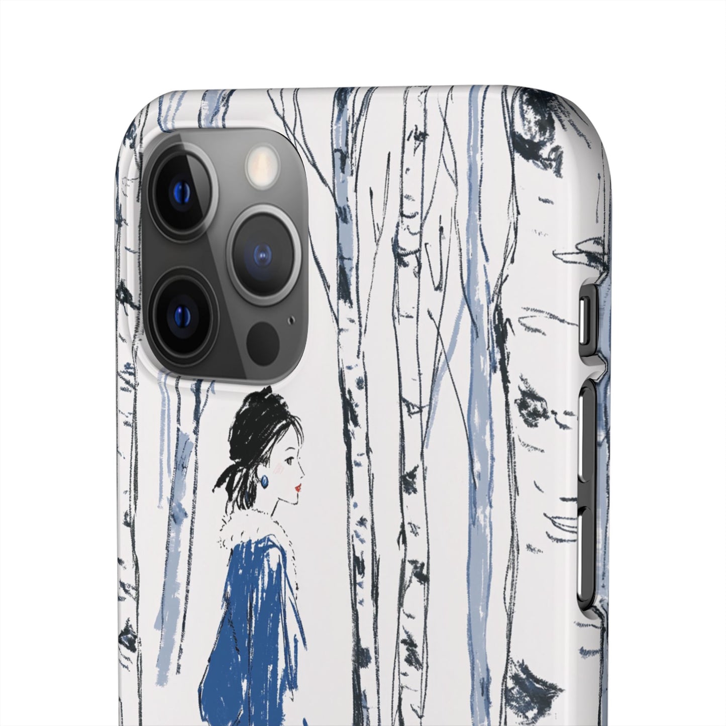 Birch Walk Phone Case — Stylish Blue Winter Illustration Snap Case