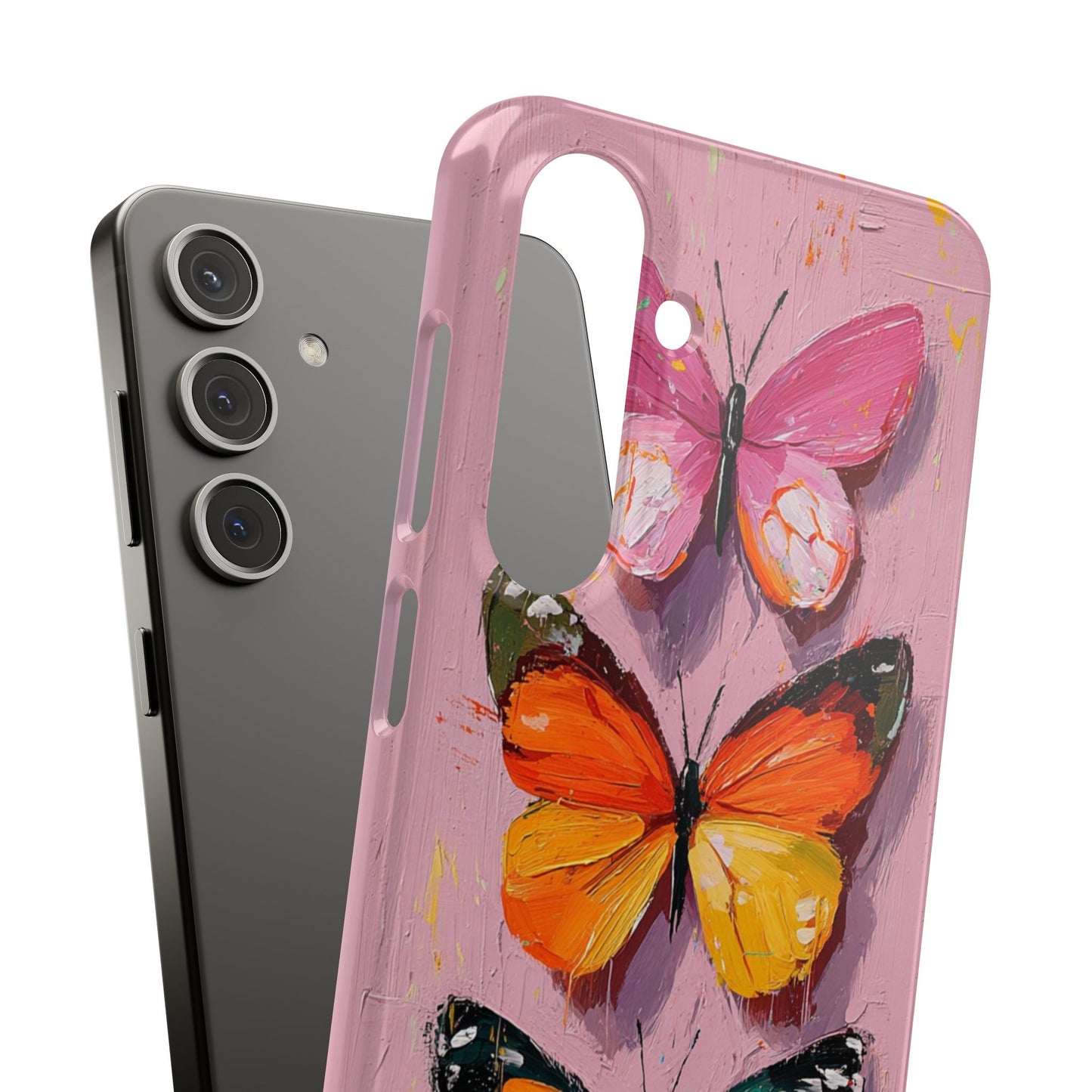 Pink Butterfly Snap Case Cover For iPhone and Samsung
