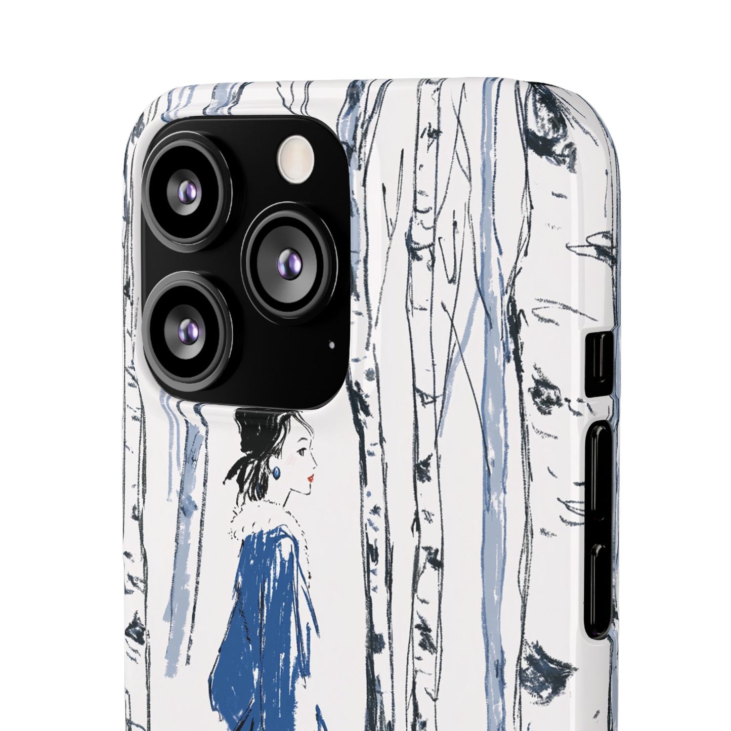 Birch Walk Phone Case — Stylish Blue Winter Illustration Snap Case