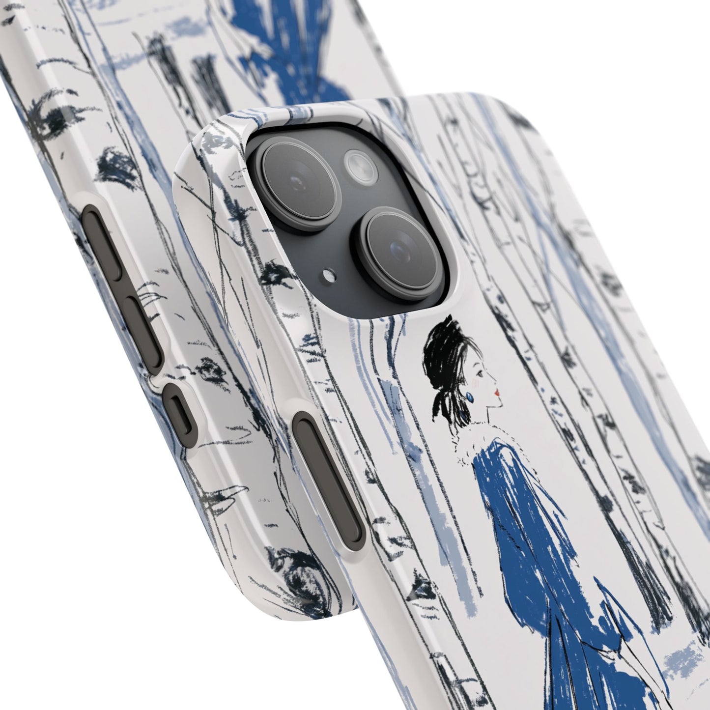Birch Walk Phone Case — Stylish Blue Winter Illustration Snap Case