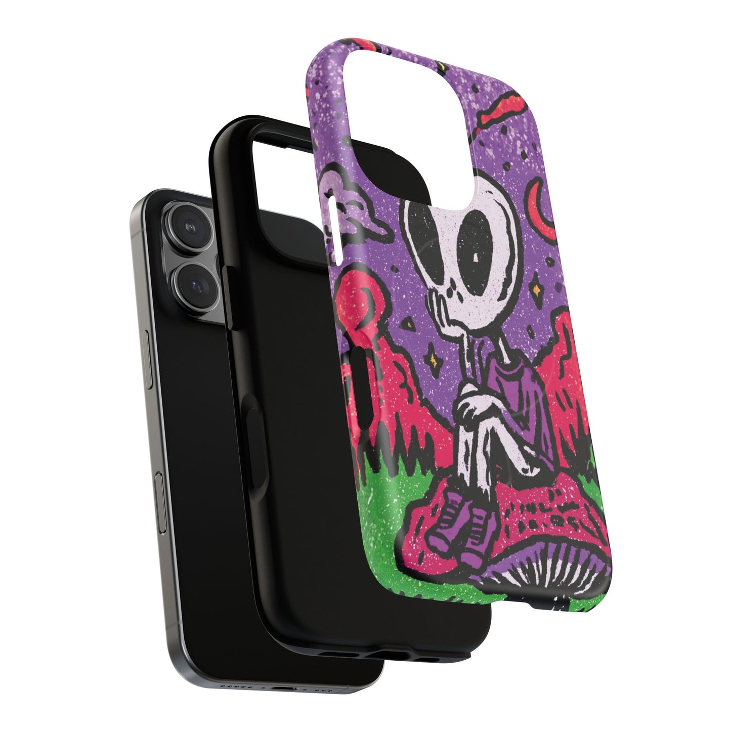 Alien Mushroom Phone Case — Cute Skeletal Space Illustration Tough Magnetic Case