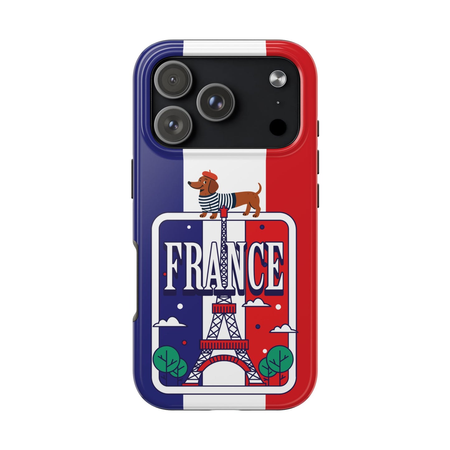 France Flag Dachshund Tough Phone Case — Eiffel Tower Travel Protective Cover