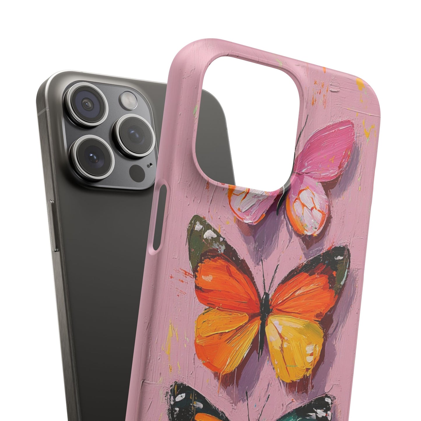 Pink Butterfly Snap Case Cover For iPhone and Samsung