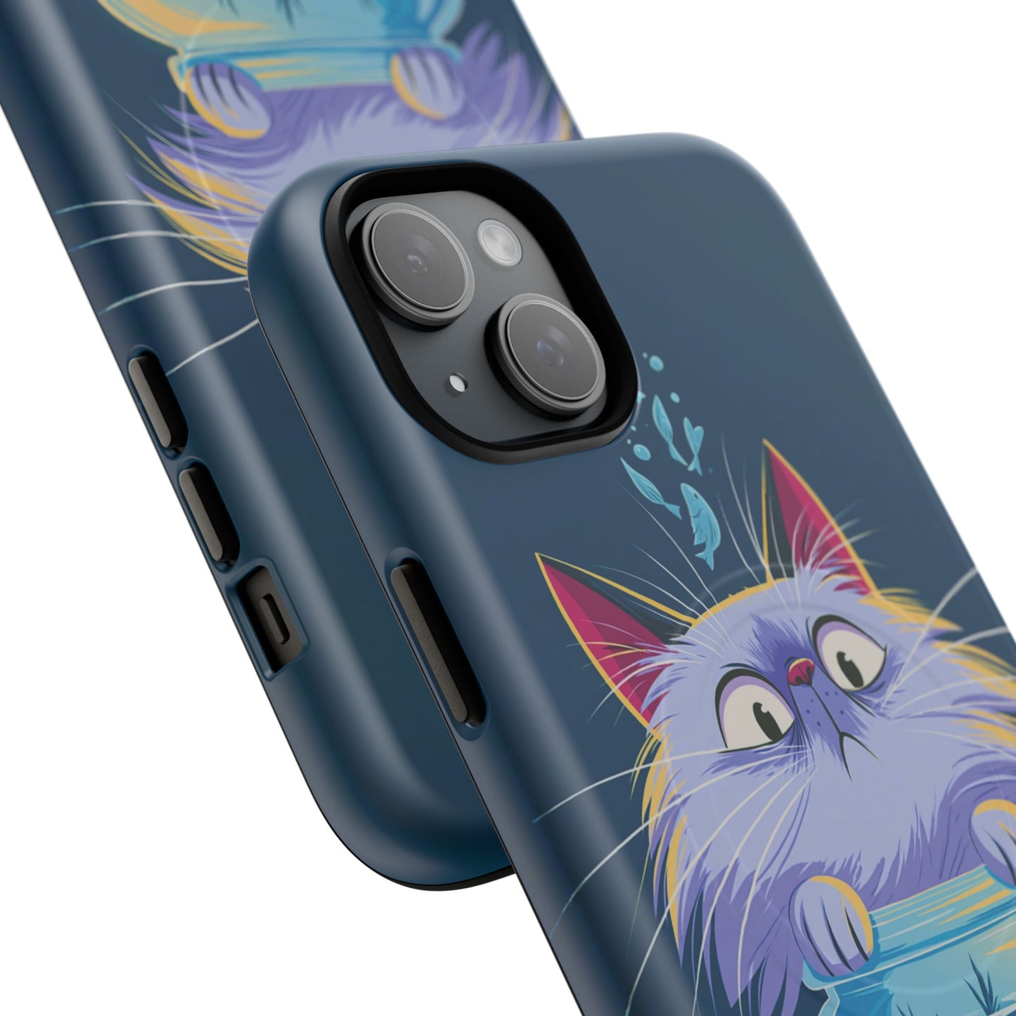 Magnetic Tough Phone Case — Playful Cat & Goldfish Illustration