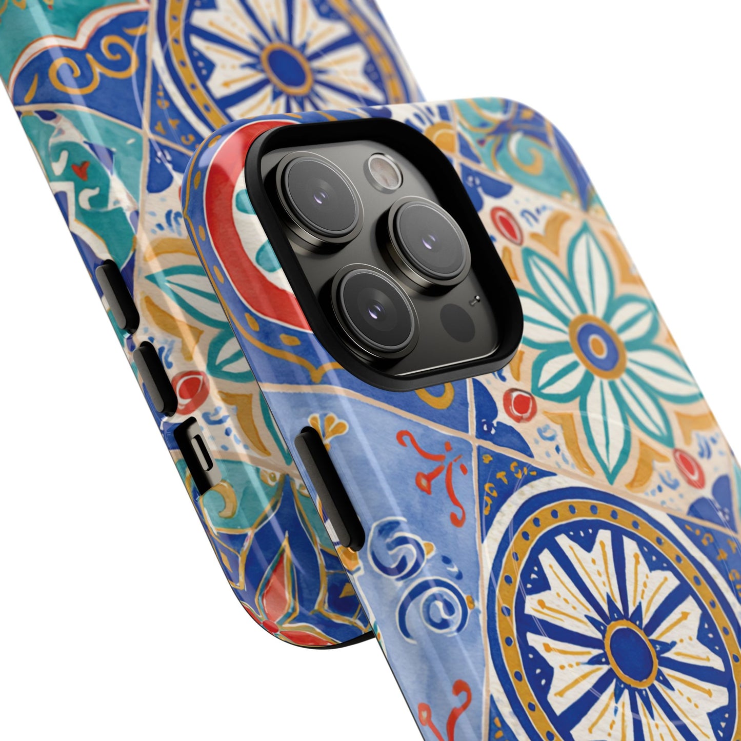 Mediterranean Tile Magnetic Phone Case — Blue Floral Mosaic Tough Case