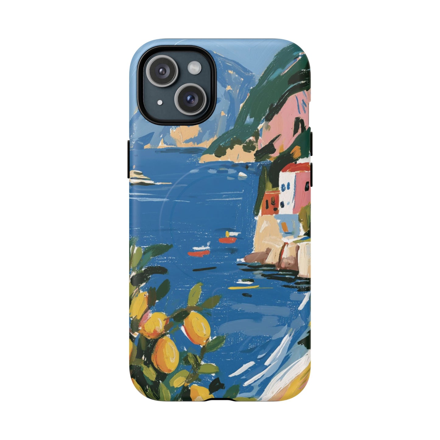Mediterranean Seaside Phone Case — Painterly Lemon Coast Tough Magnetic Case