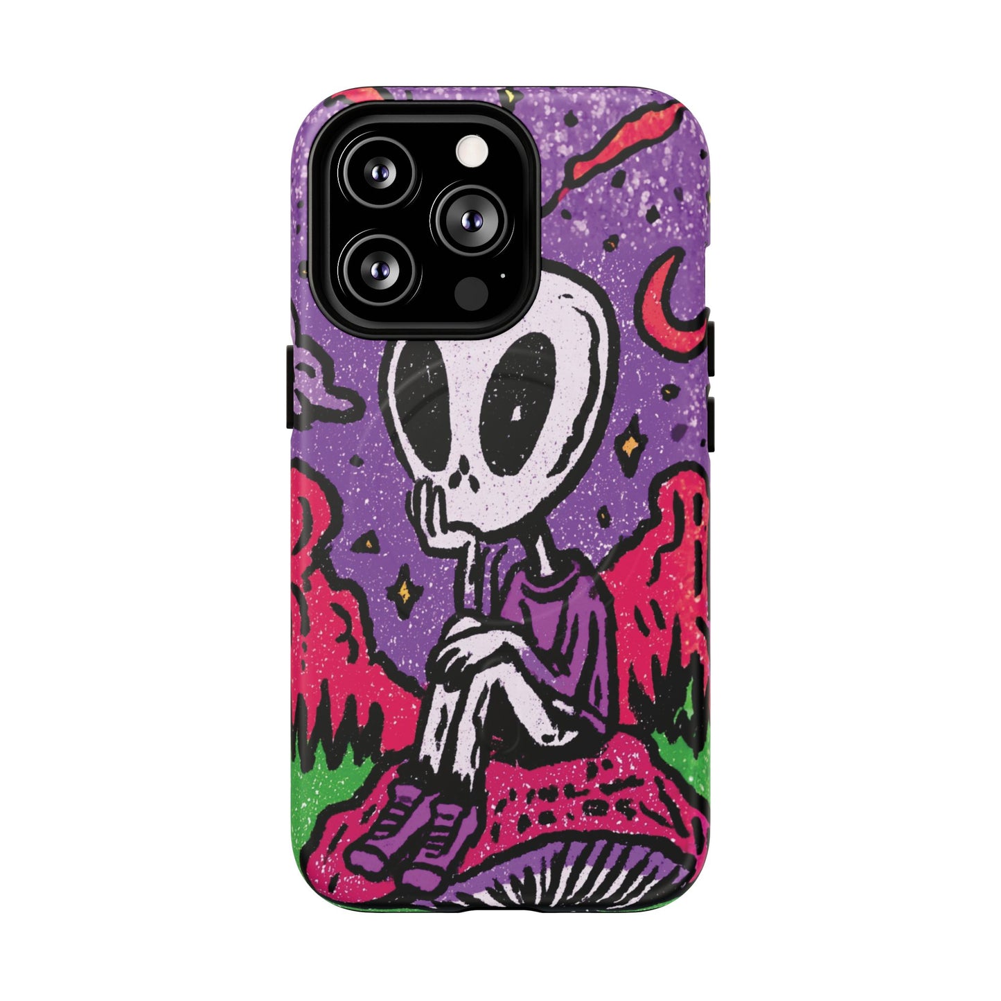 Alien Mushroom Phone Case — Cute Skeletal Space Illustration Tough Magnetic Case