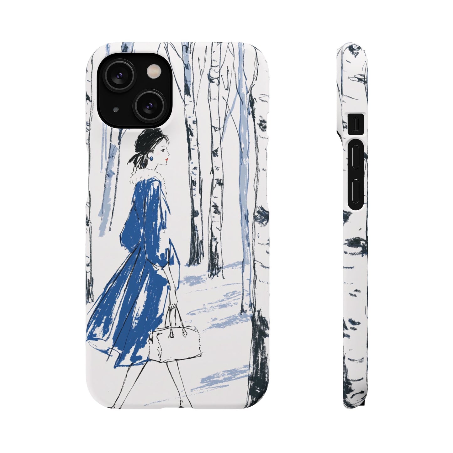 Birch Walk Phone Case — Stylish Blue Winter Illustration Snap Case