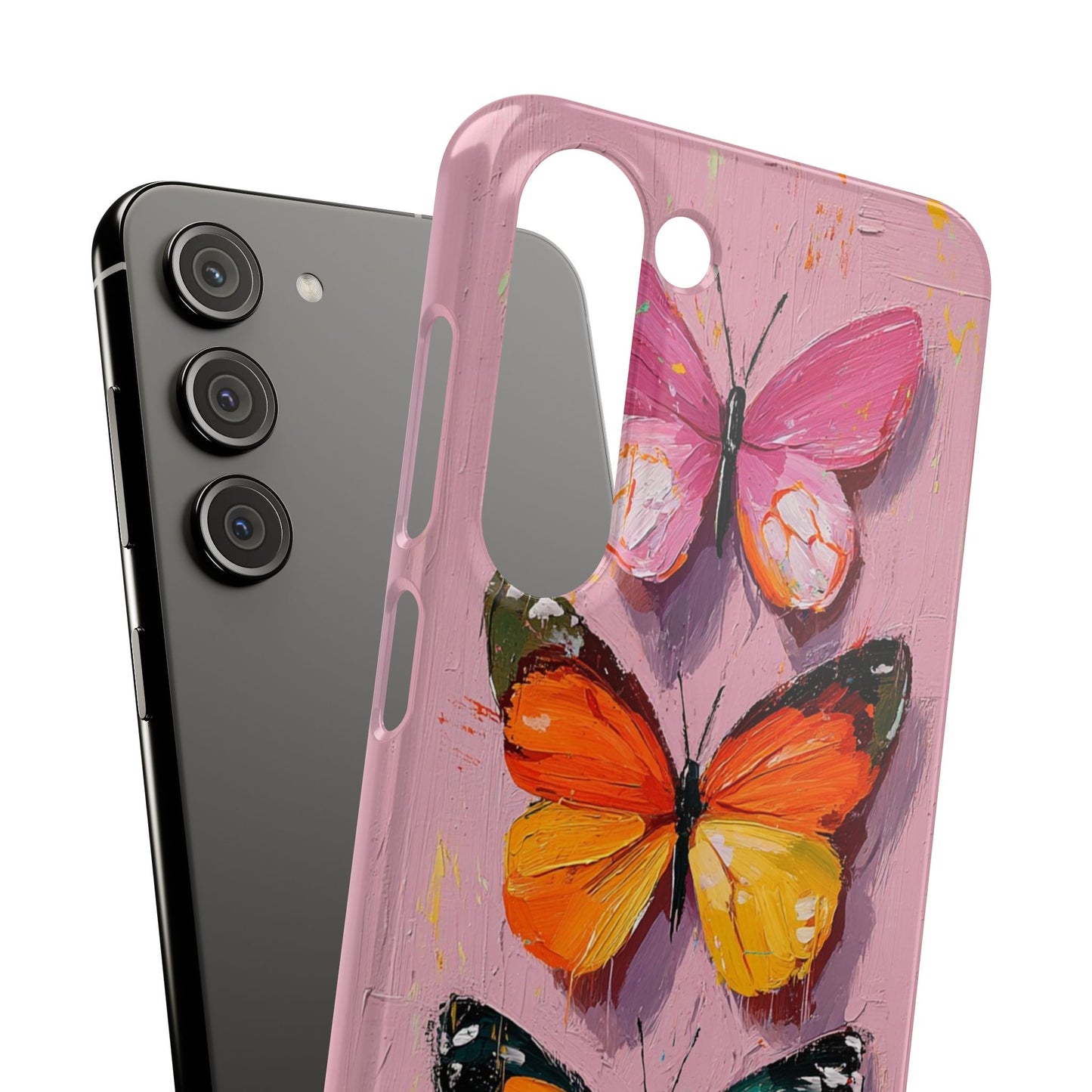 Pink Butterfly Snap Case Cover For iPhone and Samsung
