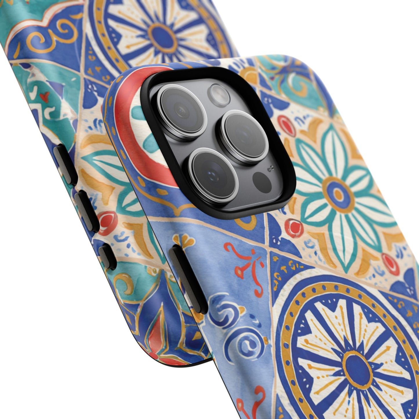 Mediterranean Tile Magnetic Phone Case — Blue Floral Mosaic Tough Case