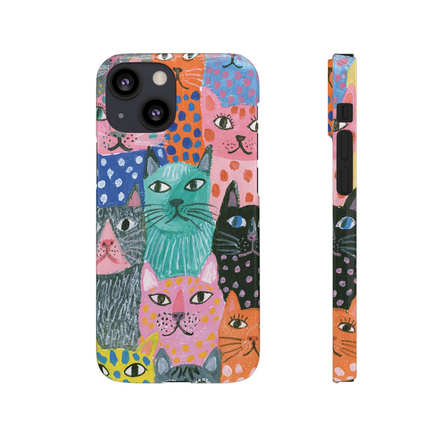Colorful Cat Pattern Phone Case – Cute Multicolor Kitty Snap Case