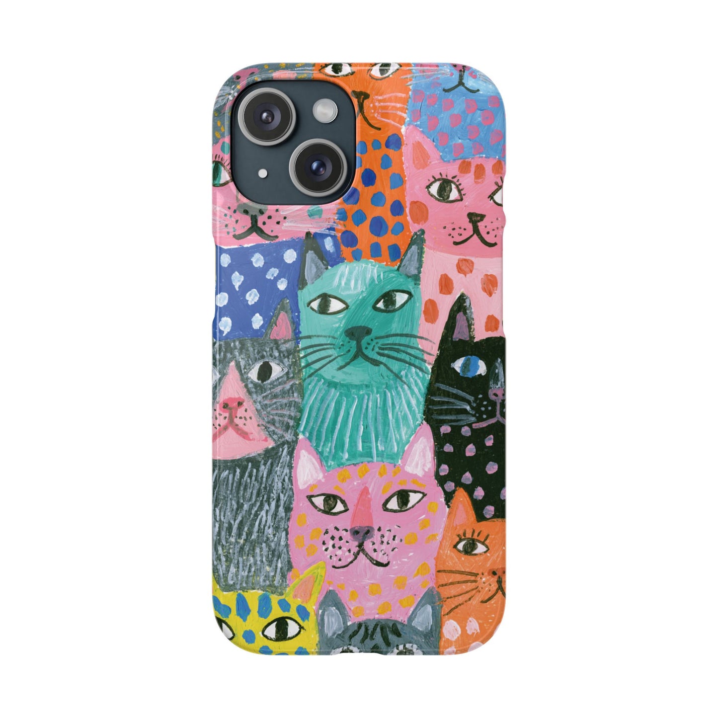 Colorful Cat Pattern Phone Case – Cute Multicolor Kitty Snap Case