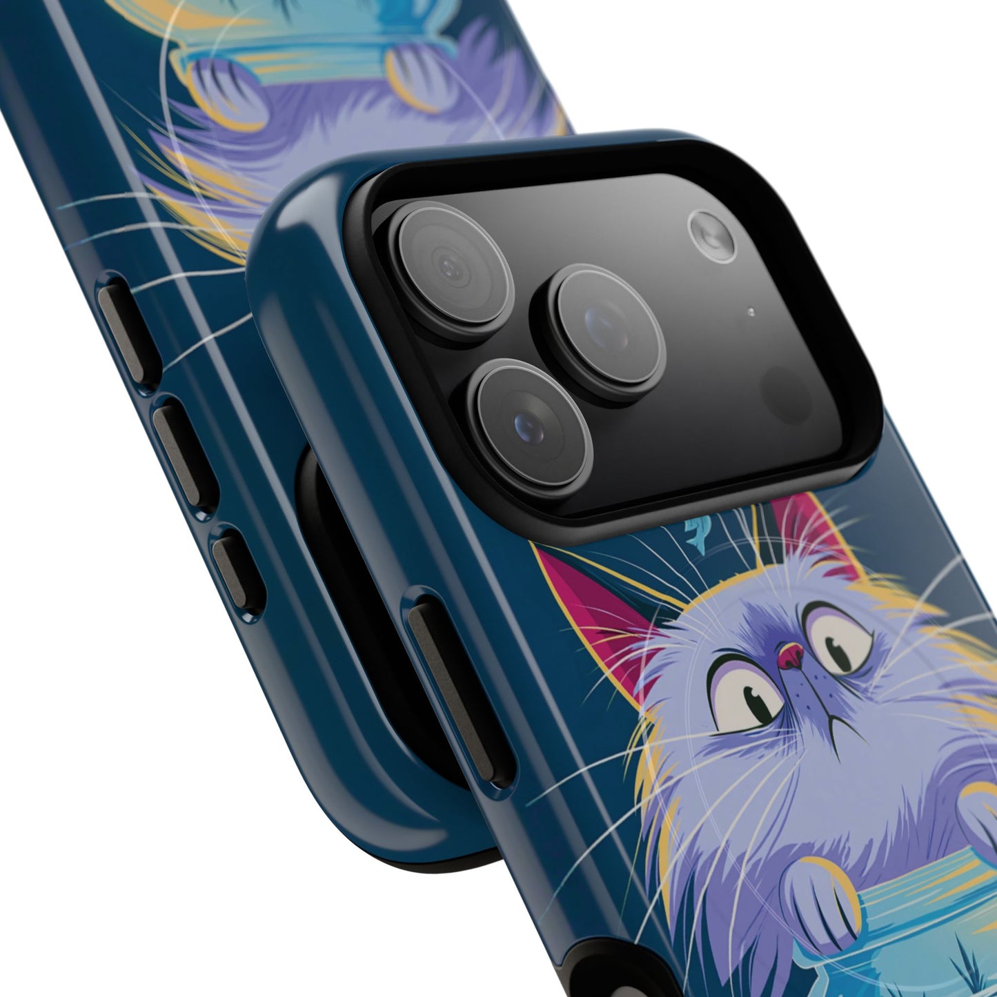 Magnetic Tough Phone Case — Playful Cat & Goldfish Illustration