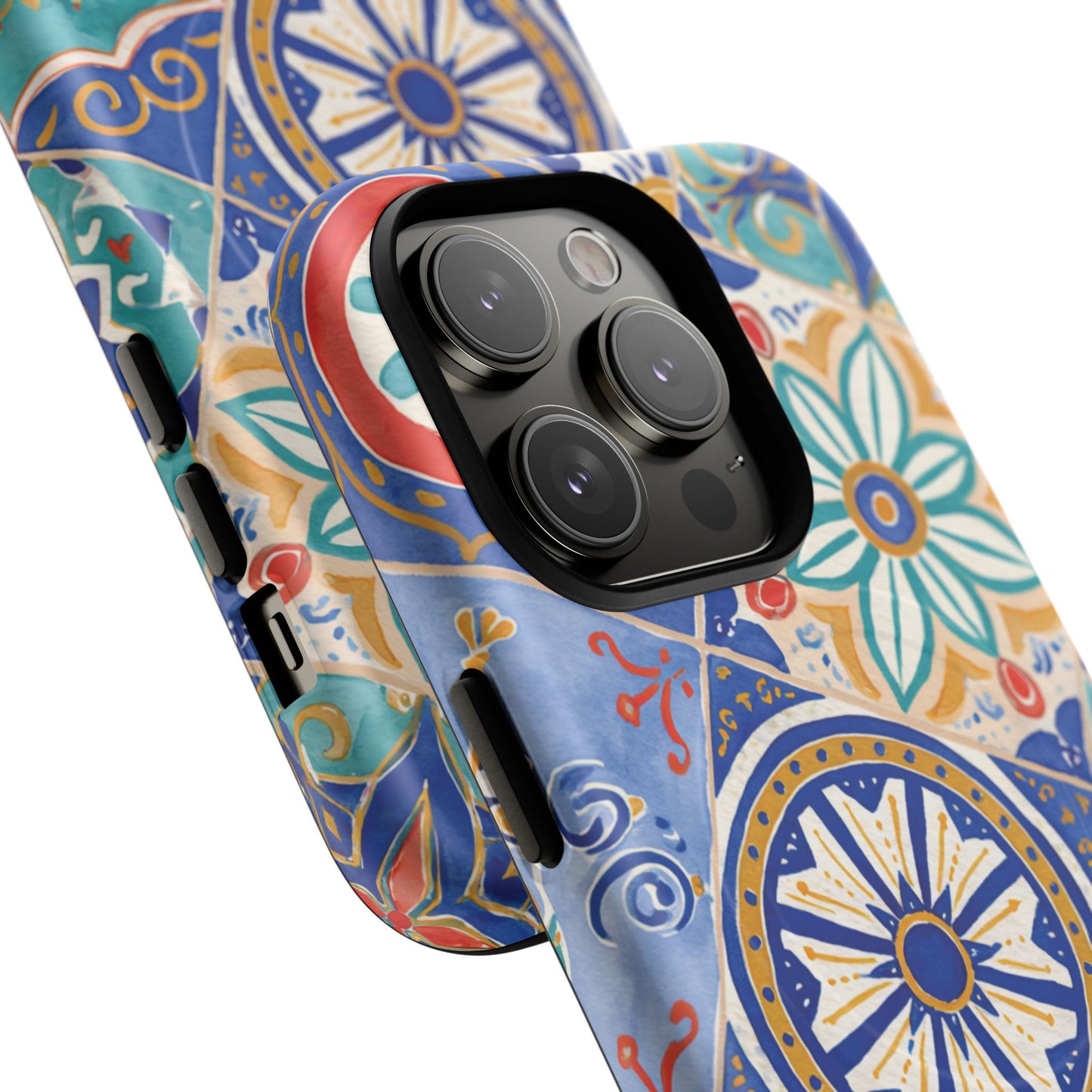 Mediterranean Tile Magnetic Phone Case — Blue Floral Mosaic Tough Case