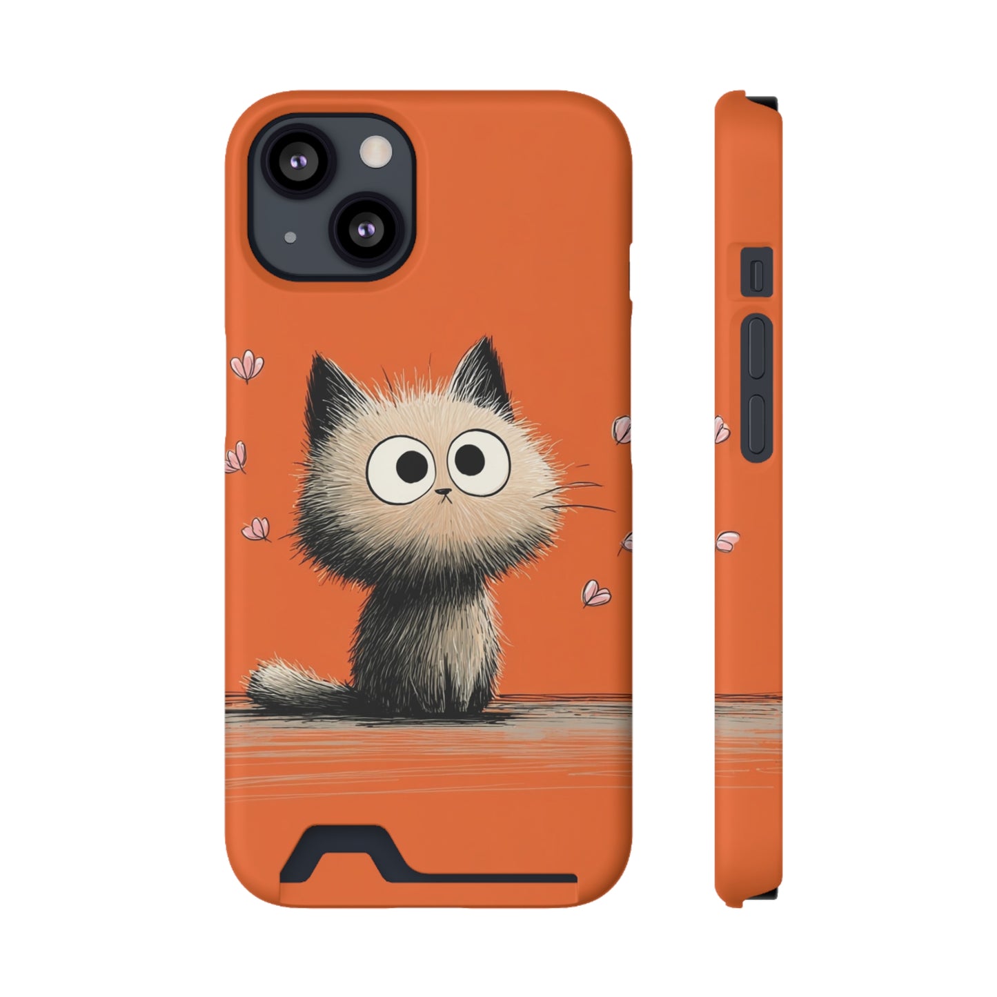 Cute Cat Phone Case with Card Holder, Playful Kitty Design, Pet Lover Gift, Cat Mom Accessory, Fun Birthday Present, Orange Cat Phone Case