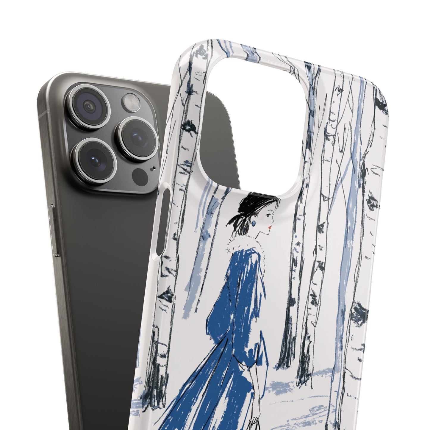 Birch Walk Phone Case — Stylish Blue Winter Illustration Snap Case