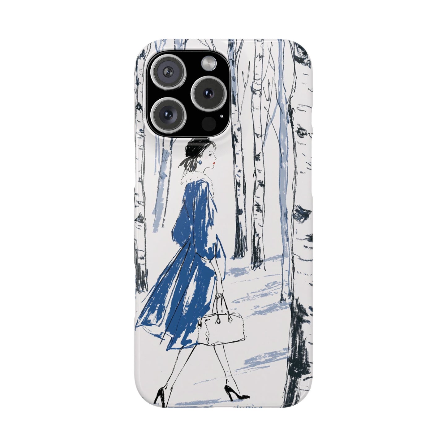 Birch Walk Phone Case — Stylish Blue Winter Illustration Snap Case