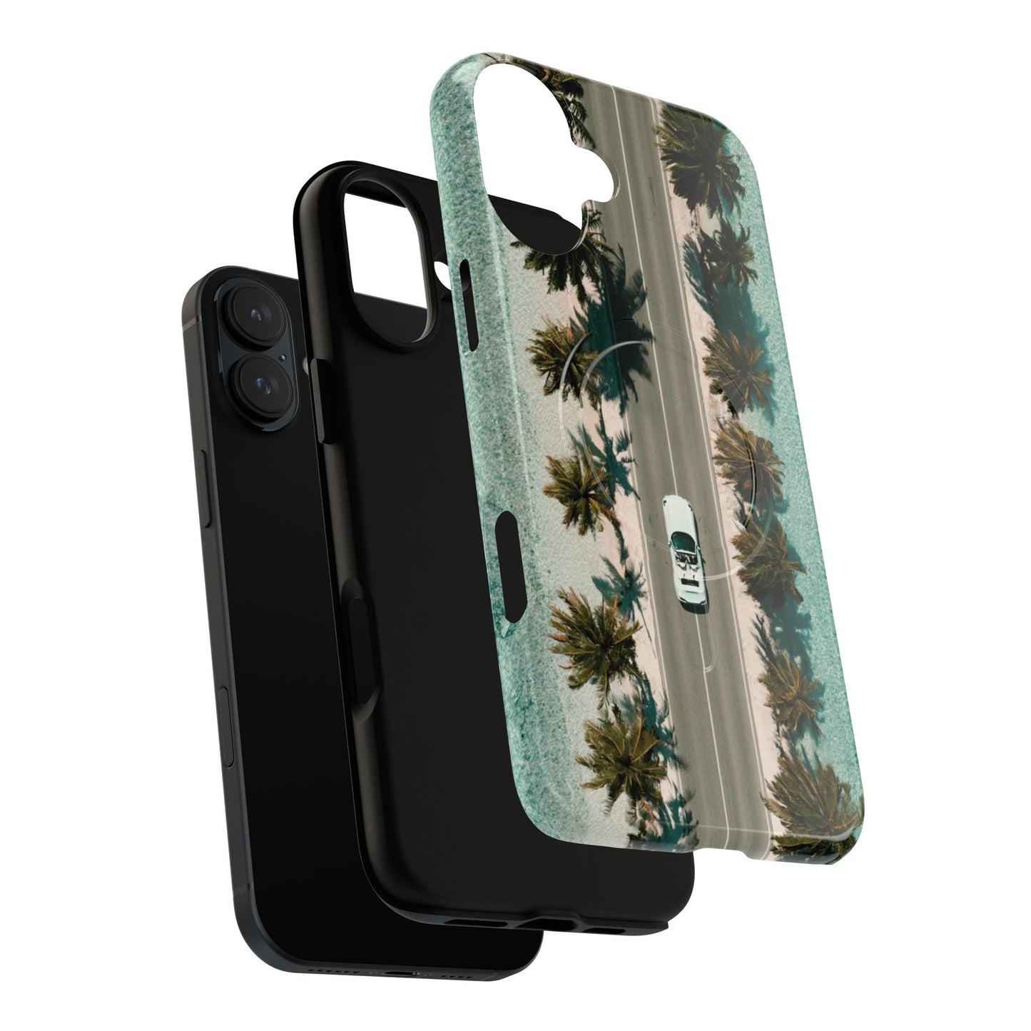 Palm Road Tough Magnetic Phone Case — Coastal Aerial Car Design