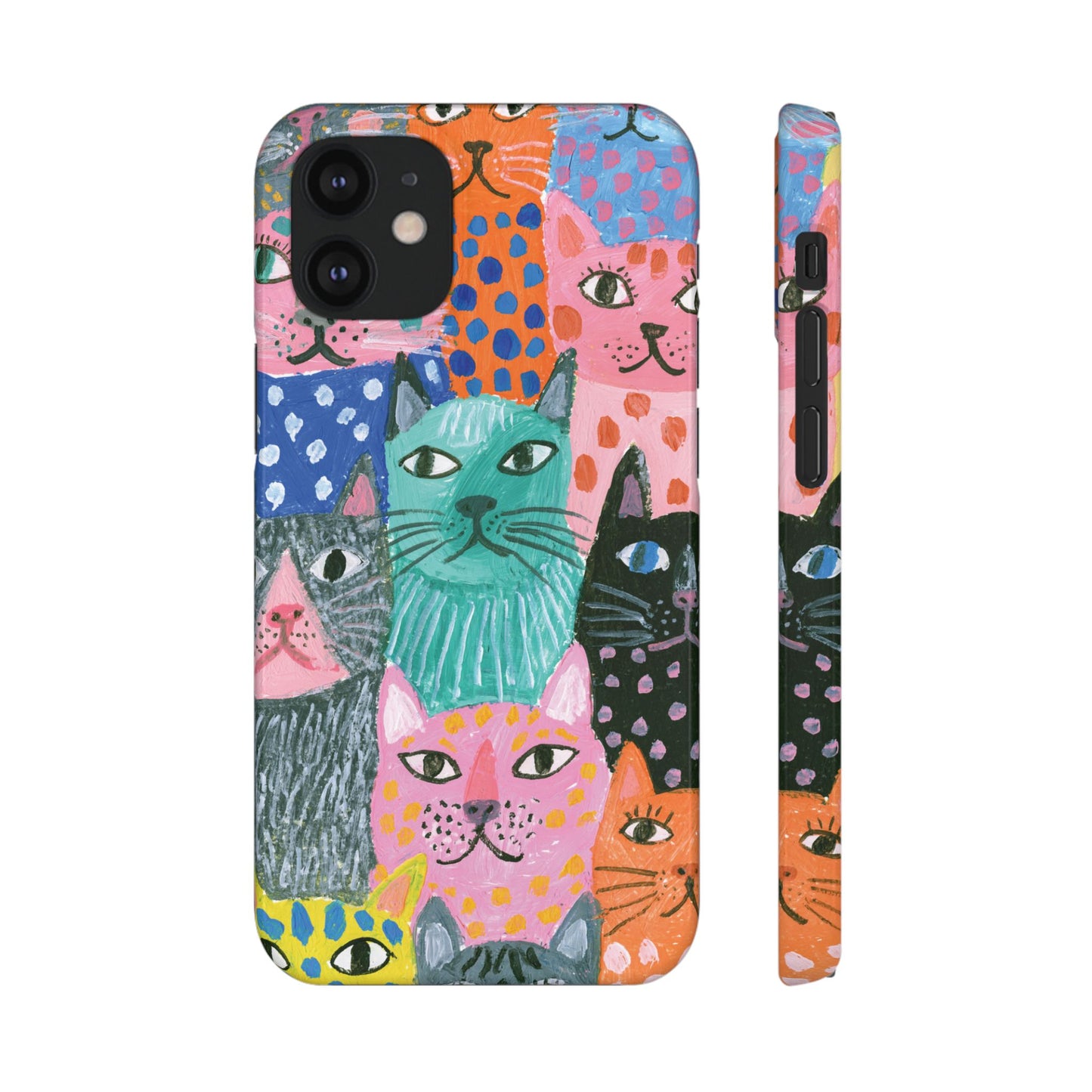 Colorful Cat Pattern Phone Case – Cute Multicolor Kitty Snap Case