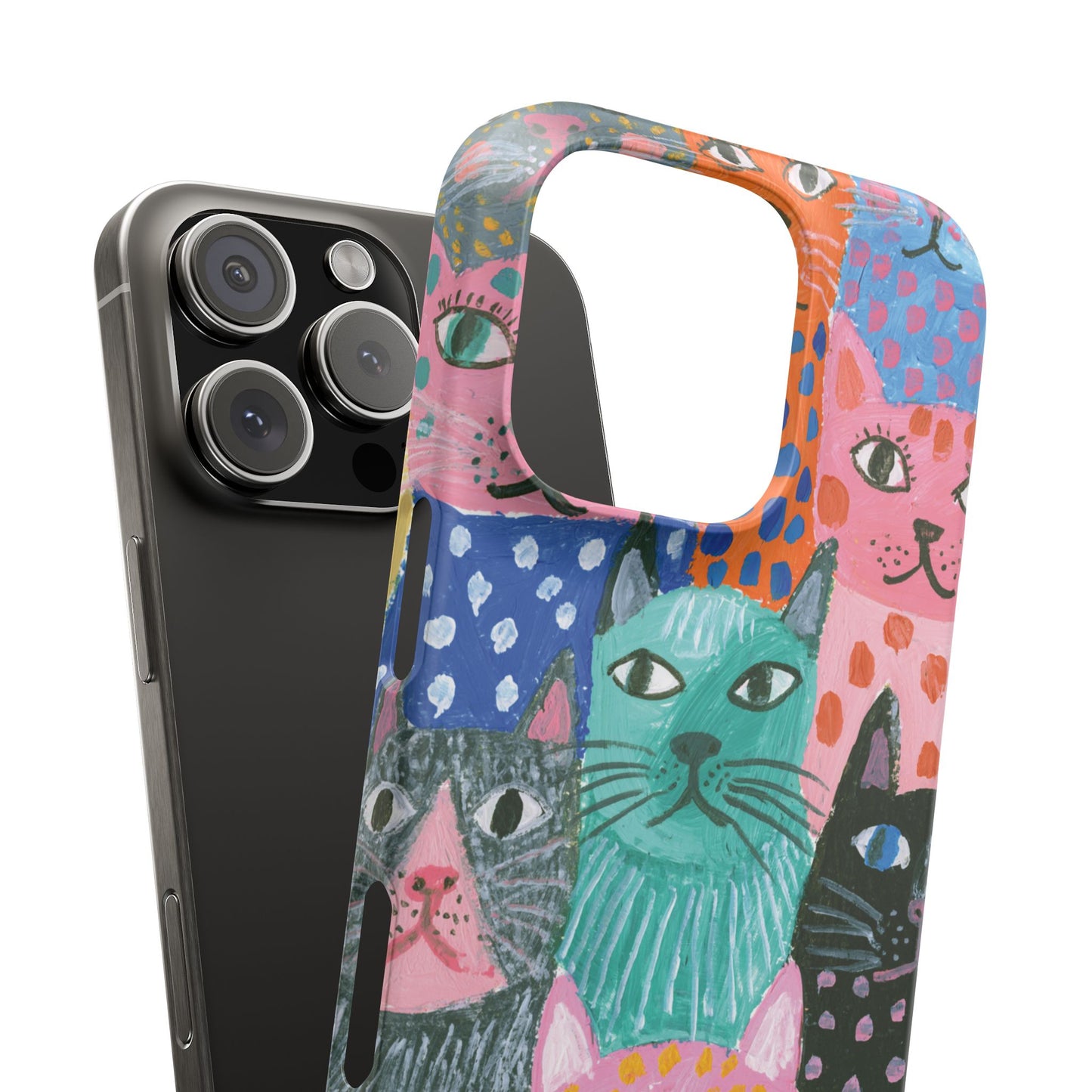 Colorful Cat Pattern Phone Case – Cute Multicolor Kitty Snap Case