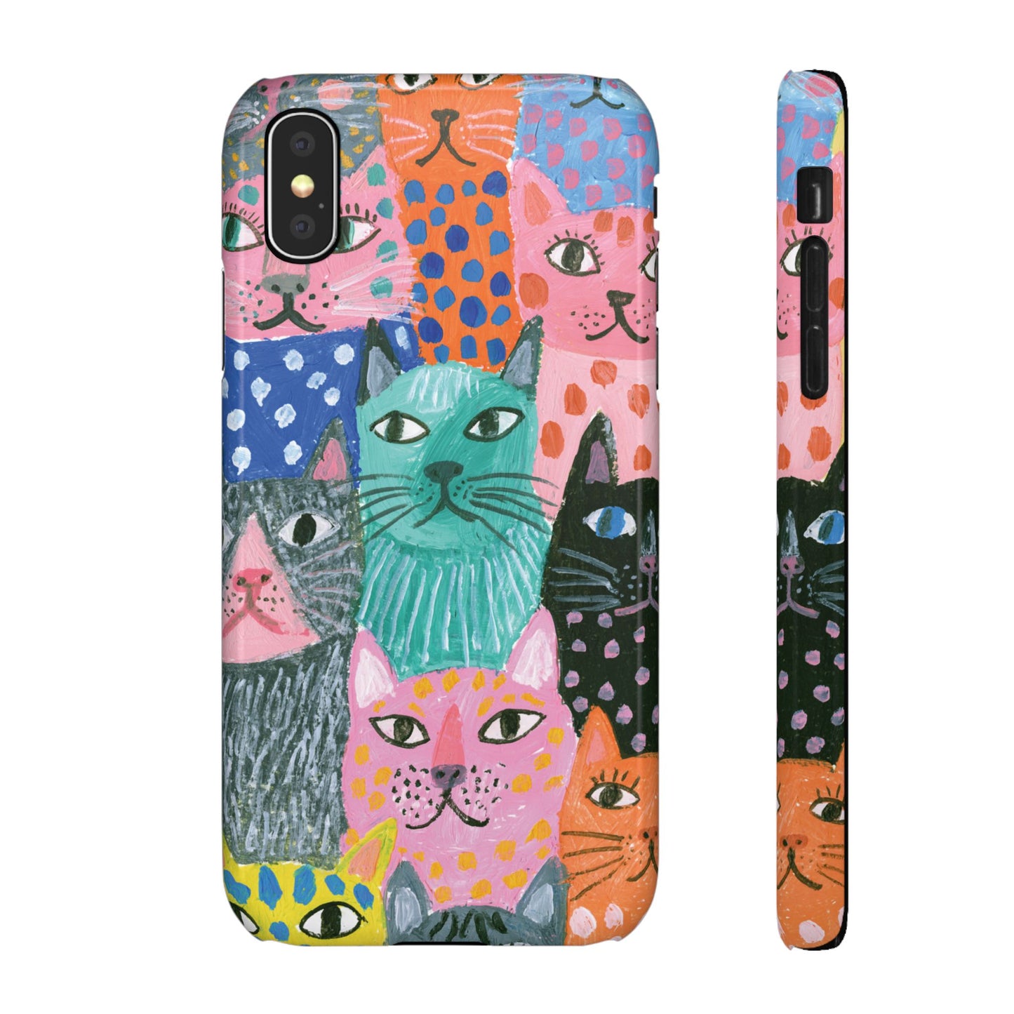 Colorful Cat Pattern Phone Case – Cute Multicolor Kitty Snap Case
