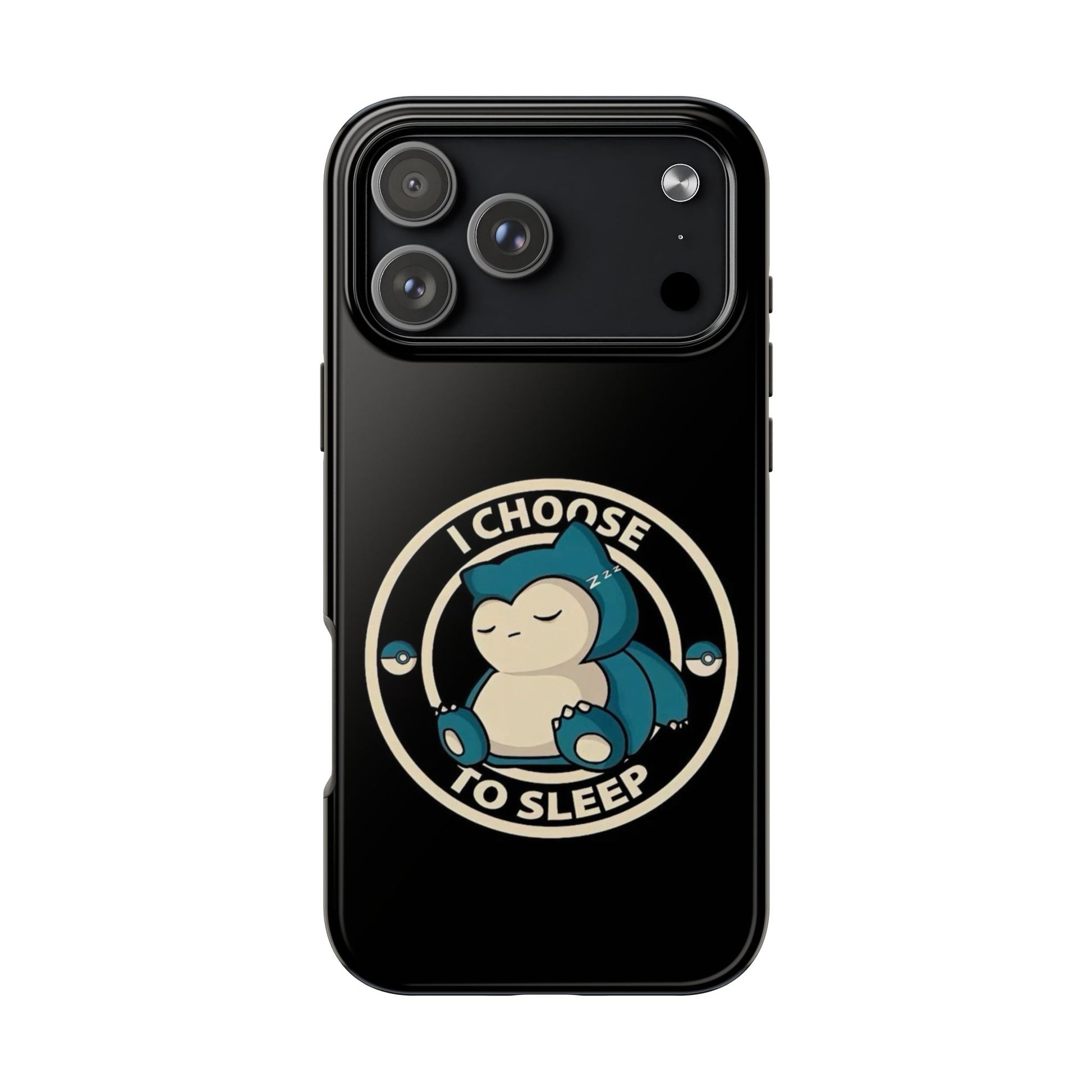Vintage black iPhone 17 tough case featuring a glossy sleeping cat illustration on a retro dark backdrop