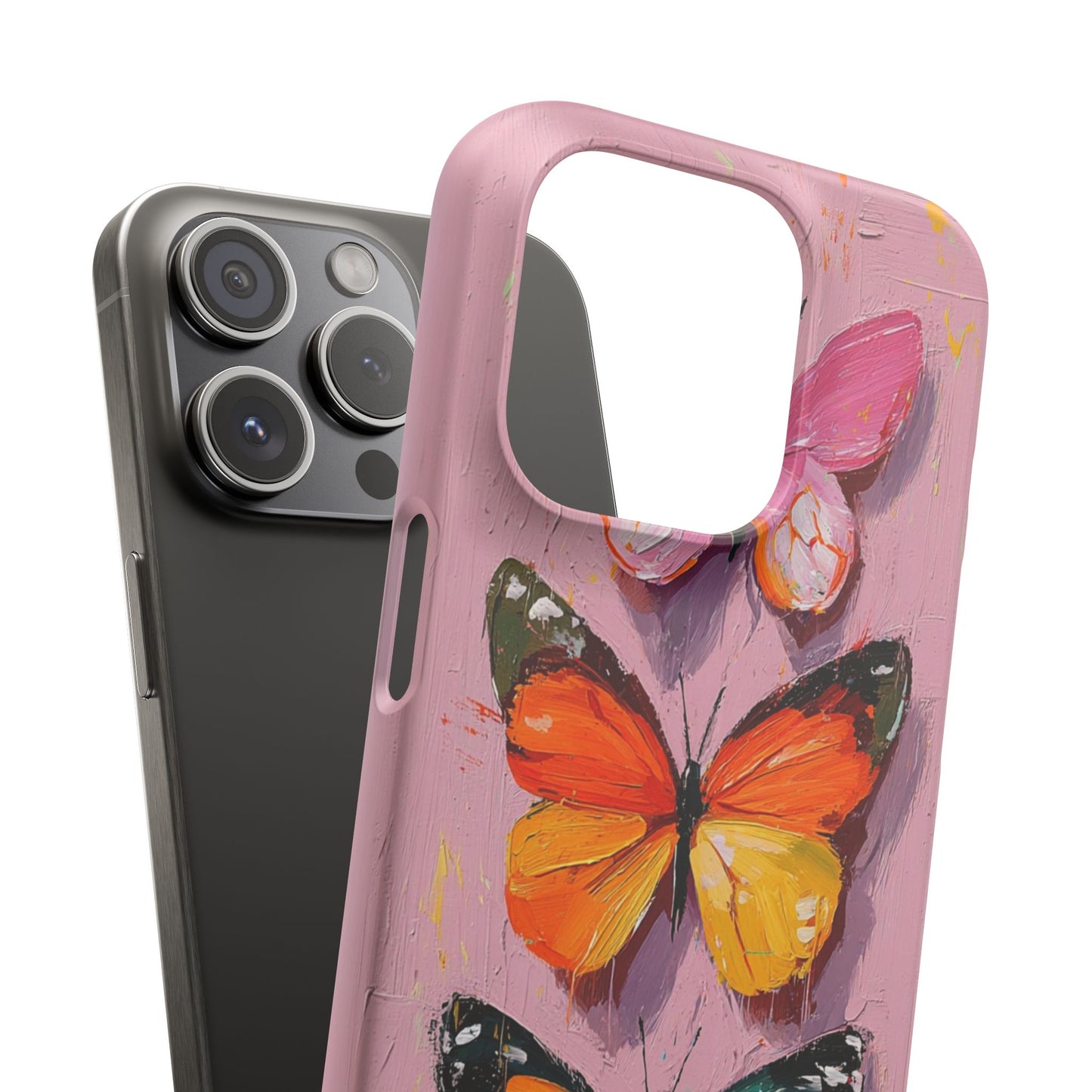 Pink Butterfly Snap Case Cover For iPhone and Samsung