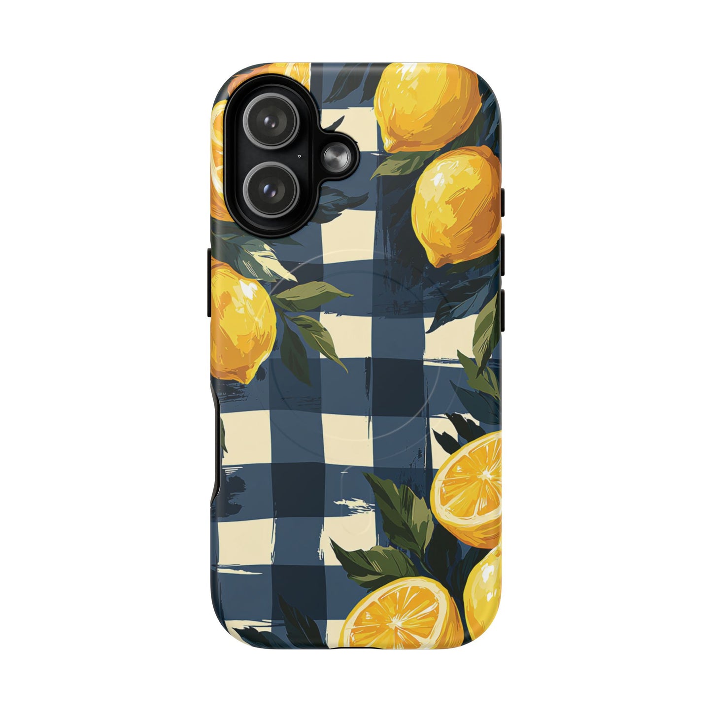 Lemon Check Tough Magnetic Phone Case — Blue Gingham Citrus Design