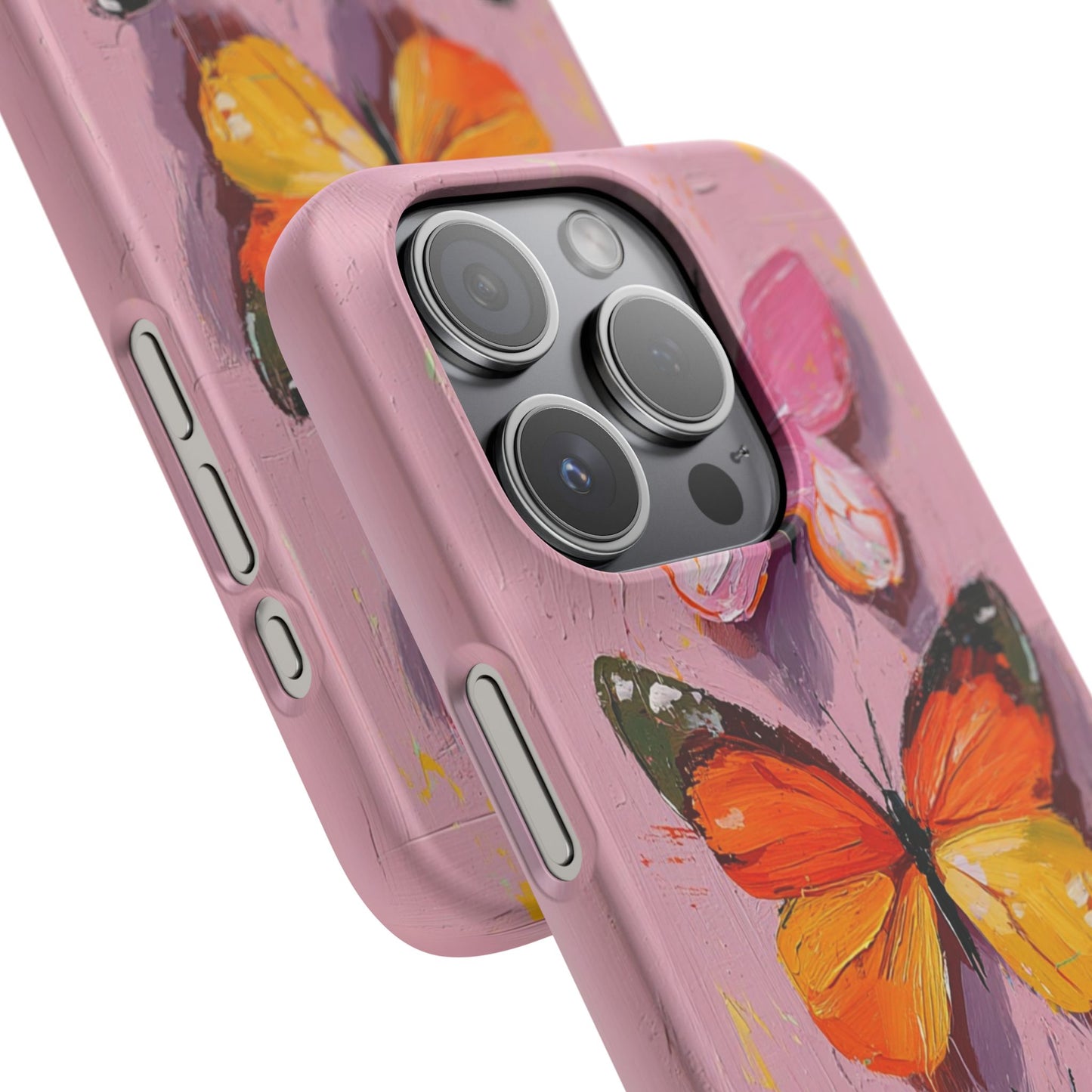 Pink Butterfly Snap Case Cover For iPhone and Samsung