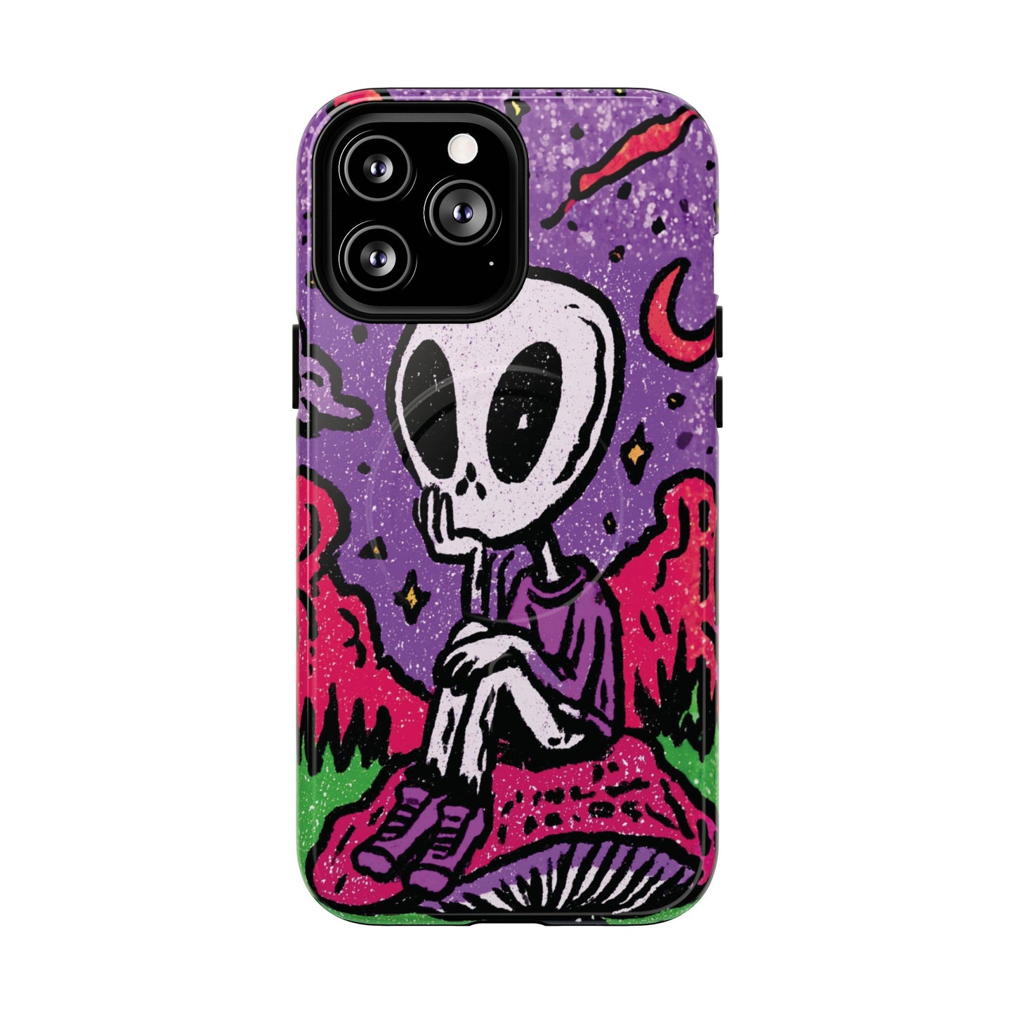 Alien Mushroom Phone Case — Cute Skeletal Space Illustration Tough Magnetic Case